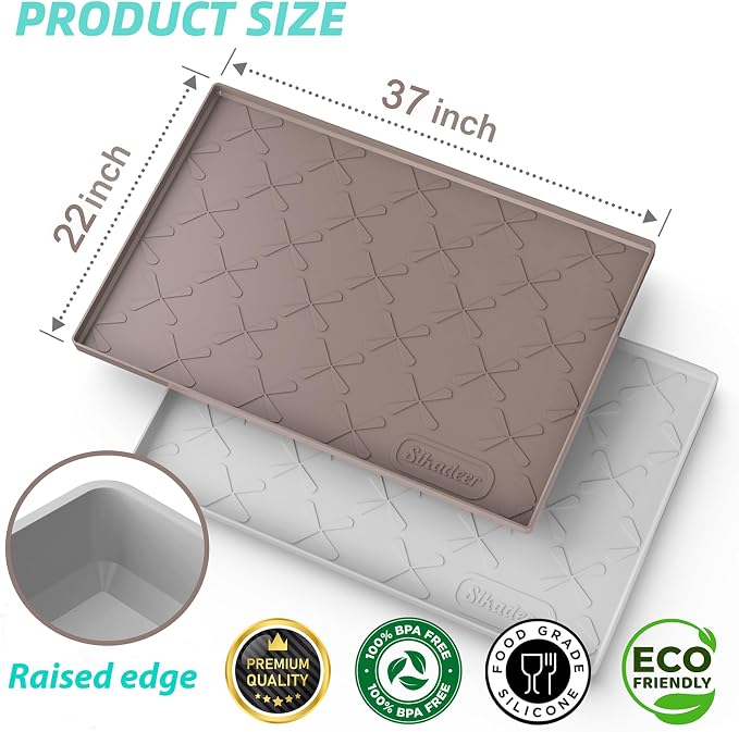 Waterproof Under Sink Mat 37" x 22" Silicone Mat Cabinet Protector | Heavy Duty Deep Drip Tray, Extra Thick Non Slip Liner for Kitchen & Bathroom, Pets, Organizer, Storage, Boots, Home Essential