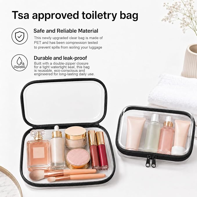 3 Pack Clear Hard Shell Zipper Case (1XL + 1L + 1M, Black) | Travel Toiletry Bag, Waterproof 1.2mm PET Hard Plastic Pouches, Organizer Box for Makeup, Toy, Snack, Stationery, Diaper
