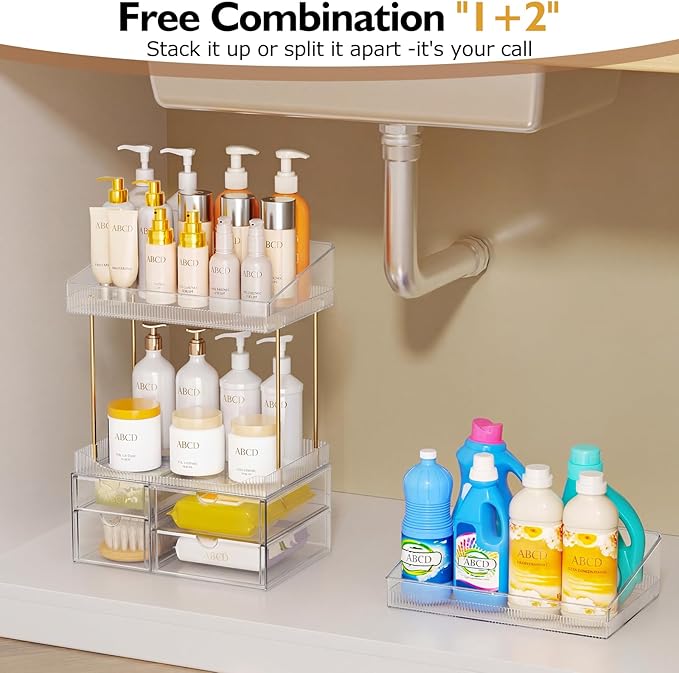 SNSLXH 4-Tier Clear Makeup Organizer Bathroom Storage | 4 Drawers Cosmetics Organiser, Ideal for Countertop, Bathroom, Office, Dresser, for Cosmetics, Skincare, Perfume, Lipstick