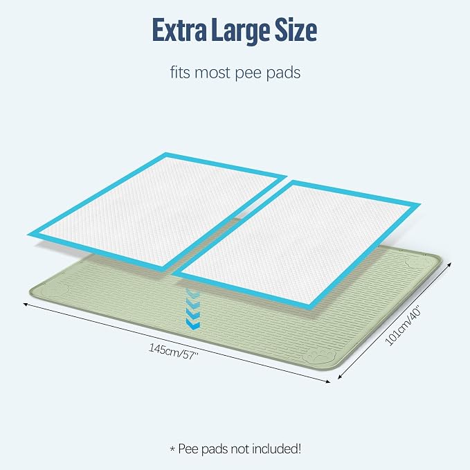 Pee Pad Holder for Dogs 57''x40'' Silicone Puppy Pee Pad Tray, Green | Extra Large Dog Potty Tray Leak-Proof, High Edge, No Spill Training Pads for Floor Protection, No Pee Pads