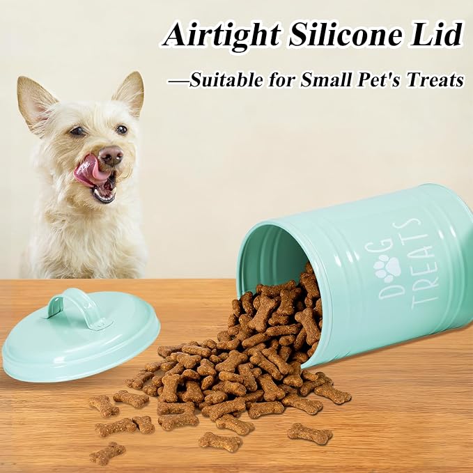 Dog Treat Container Airtight, 9.1''Hx5.5''W, 10 Cup Capacity (Green) | Airtight Lid Keep Food Fresh,Large Capacity Dog Treat Jar Suitable All Popular Treats,Dent-Resistant Durable Metal Cookie Jar