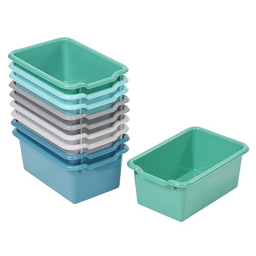 ECR4Kids Scoop Front Storage Bins, Multipurpose Organization, Contemporary, 10-Piece | Durable plastic, GREENGUARD Gold Certified, 1.2 gallon capacity, lightweight & nestable, built-in handle, classroom/home use