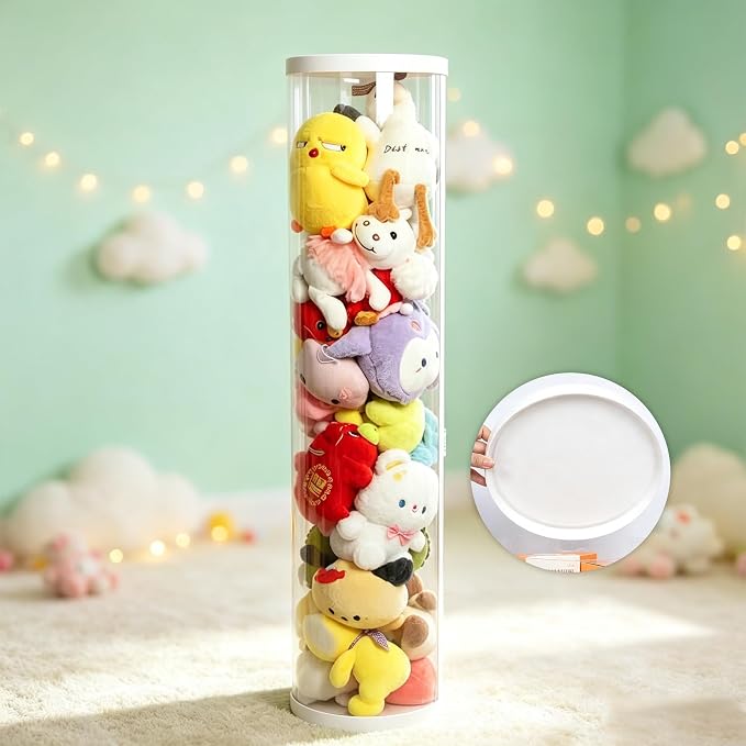 47.2 Inch Zippered Stuffed Animal Storage Tube Large Capacity Space Saver | Large capacity transparent stuffed animal storage tube with zipper Quick assembly stuffed animal tube organizer