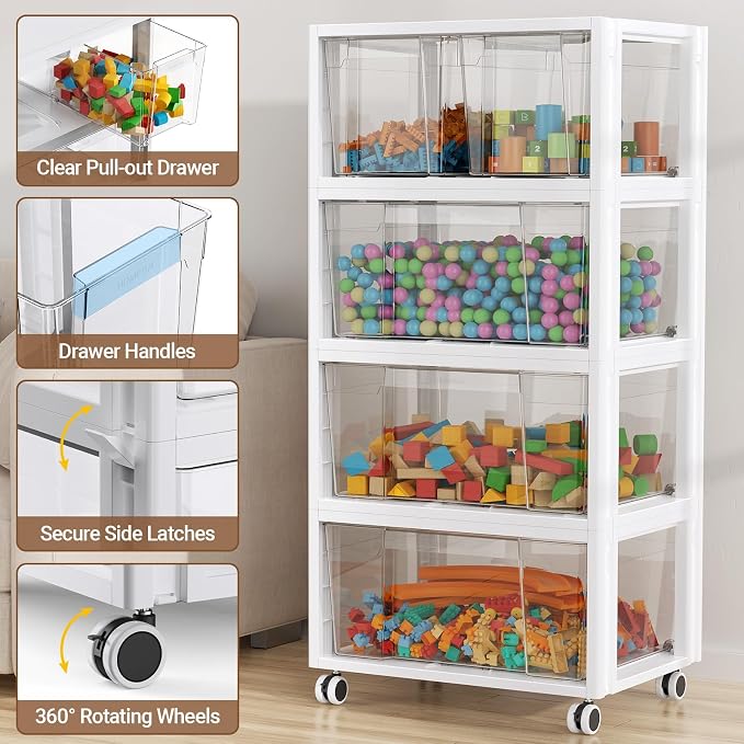 Extra Large Storage Drawer Cart, Storage Boxes 3 Tier-5 Drawer | With 2 Set Wheels, Stackable and Detachable Storage Units, Home Kitchen Organizer for Art Craft Supplies Bedroom Bathroom