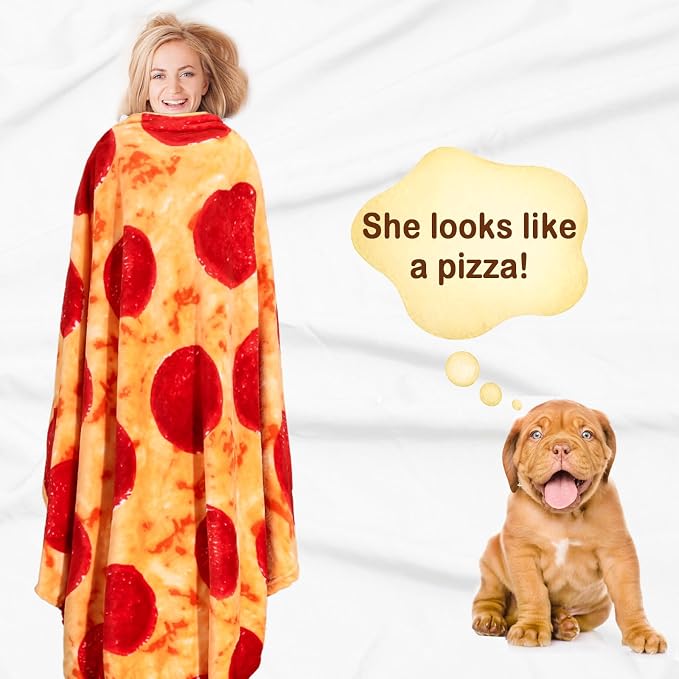 Bnuitland 71 Inches Pizza Funny Blanket, 300 GSM Double Sided Giant Funny Novelty Realistic Food Blanket for Adults and Kids, Super Soft Flannel Throw