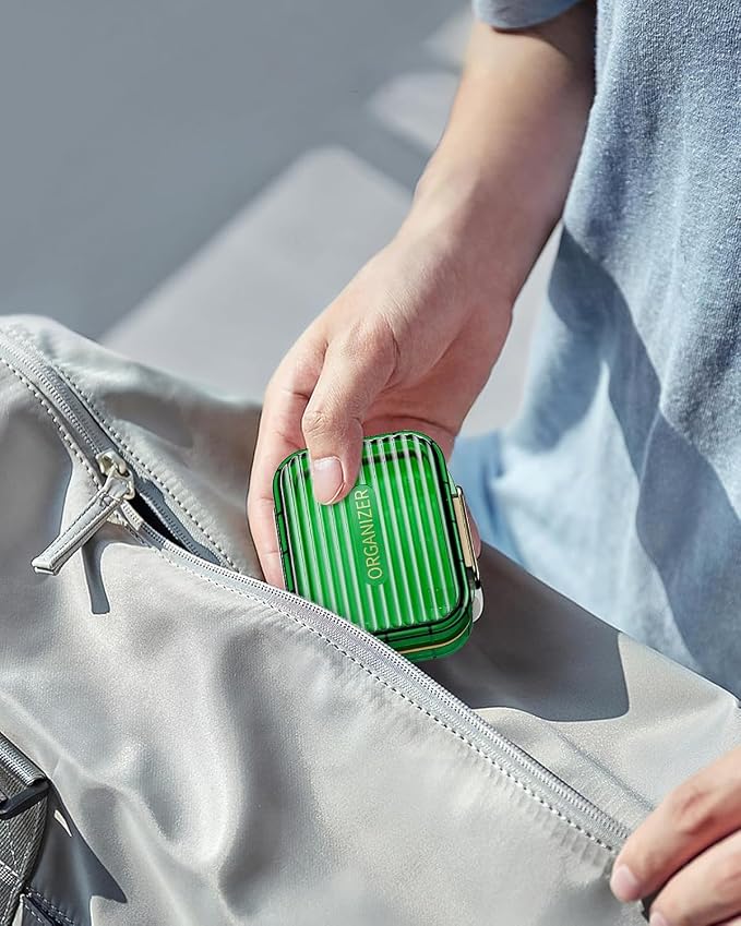 Acedada Small Pill Box, Travel Pill Case for Purse, Light Green | Portable 7 Compartments Daily Pill Organizer, Compact Medicine Vitamin Container for Fish Oil & Supplements