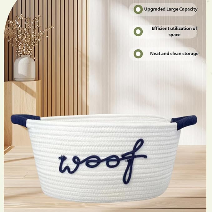 ordinarYone Hand Woven Cotton Rope Dog Toy Storage Basket Featuring Animal Patterns And Strong Handles For Pets