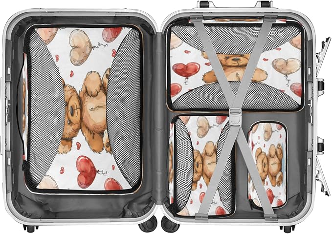 4 Set Packing Cubes for Travel, Animals Bears Packing Cubes for Women, Travel Luggage Packing Organizers, Packing Cube Set, Teddy Bears