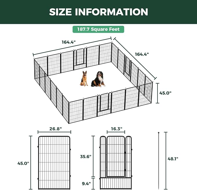 FXW Rollick Dog Playpen, Indoor, Yard & RV Camping, 45" H, 24 Panels | Easy setup, Heavy-duty, DIY layouts, for Large Dogs, Patented