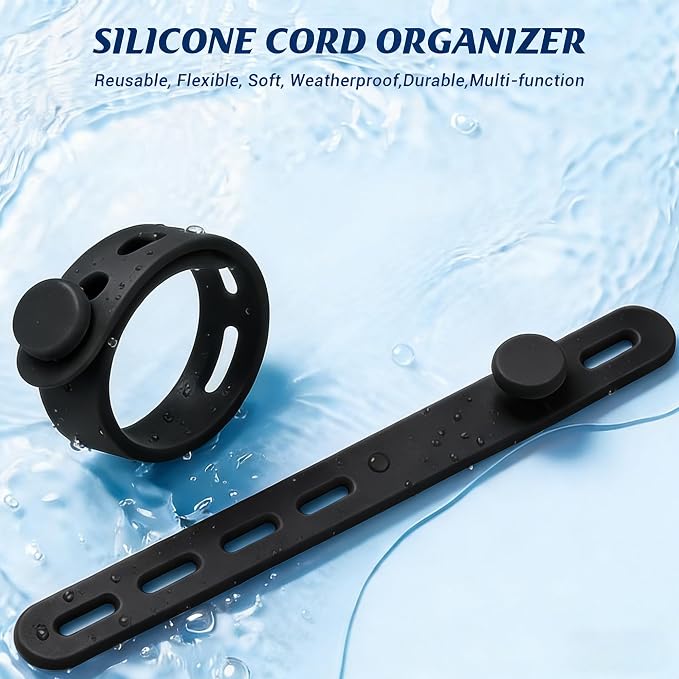 24 Pack Silicone Cable Ties, Cord Wrap for Home Office Travel Organizer | reusable, durable, adjustable, waterproof, elastic wire straps, multipurpose desk organization charger cord management holder