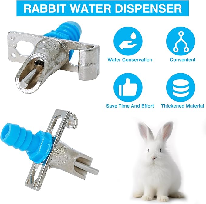 OCQOTAT Automatic Rabbit Watering System,Quail Rabbit Water Bottle Dispenser 8 Nipples Drinker,ID 5/16" Hose 19.68 Feets,Barb Fittings to G1/2" Thread,T-Fittings,Springs,Gaskets,Bucket Connector