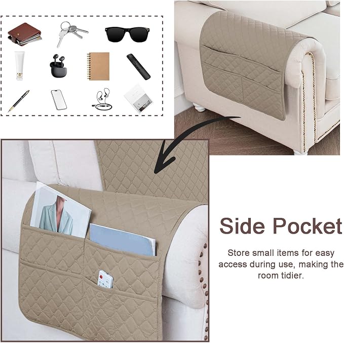 Large Polyester Armrest and Headrest Covers with 2 Pockets | Soft, smooth polyester resists daily wear nonslip silicone backing helps shield recliners and sofas from pet scratches