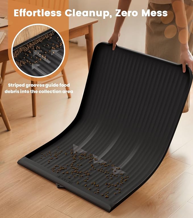 Dog Food Mat 36"x24", Waterproof Dog Bowl Mat, Black | Raised Edges Prevent Spills, Diversion Grooves, Waterproof Surface, Non-slip Backing, Easy to Clean