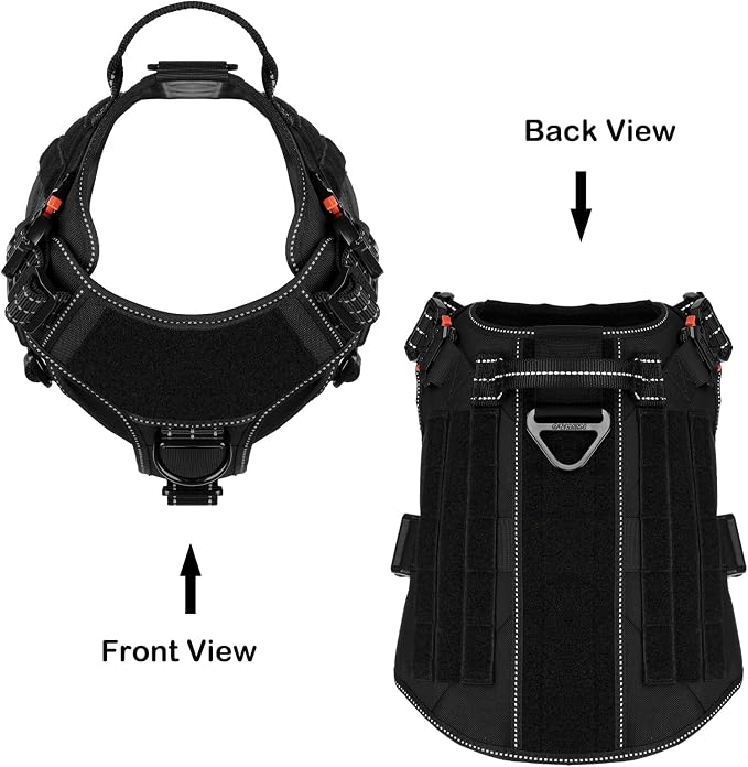 ICEFANG Tactical Dog Harness,for X-Large Dogs,Reflective No Pull Dog Vest | with Control Handle, Adjustable,Front Hook,2 Leash Clips,No Choke,Soft Padded,MOLLE Panel,Black,X-Large