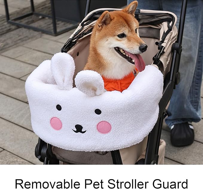 SUNGOOYUE Pet Stroller Guard, Soft Breathable Cotton Polyester Pet Strolling Front Section Cover for Winter (White)