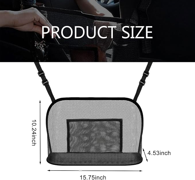 Car Net Pocket Handbag Holder, Cars Purse Holder Between Front Seats, Large Capacity Auto Net Pocket Storage Bag, Rear Seat Pet and Child Barrier, Universal for Vehicle, SUV, Sedan