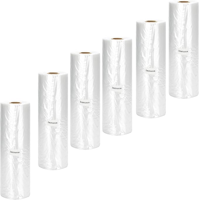 Immuson Food Storage Bag, 12 x 20 Plastic Produce Bag on a Roll Fruits, Vegetable, Bread, Food Storage Clear Bag (6 Rolls-2100 Bags)