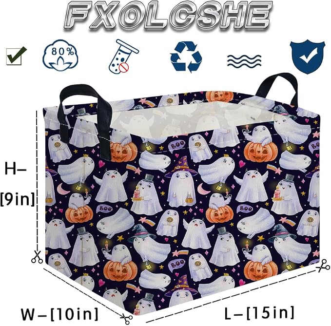 Rectangular Halloween Basket,Trick or Treat Basket for Boys and Girls,Waterproof collapsible storage box,Halloween Decor,Gift box(Purple Halloween)