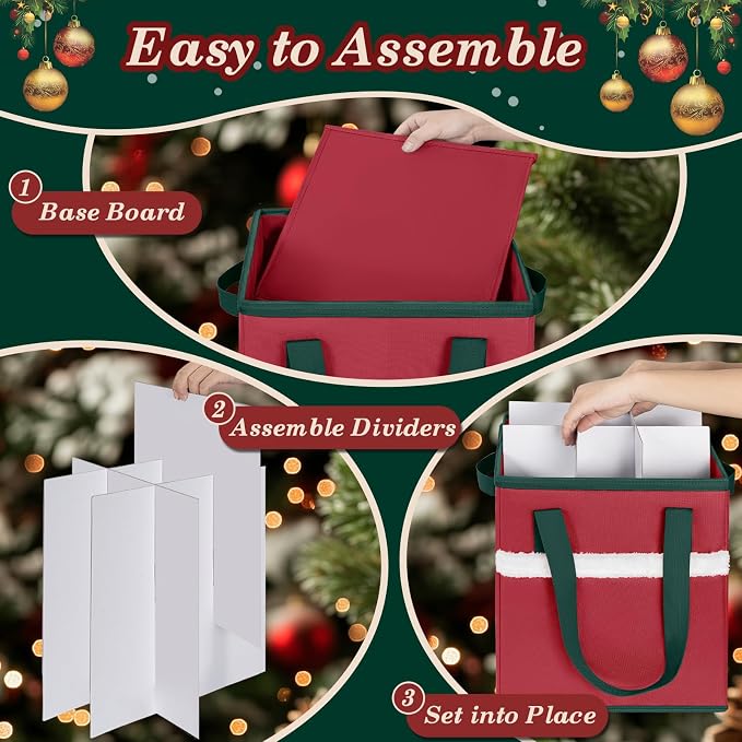 Christmas Nutcracker and Figurine Collectible Storage Box Stores Up to 9 16" Nutcrackers Holiday Ornaments Storage Box with Adjustable Dividers Zippered Top Xmas Decorations Storage Containers