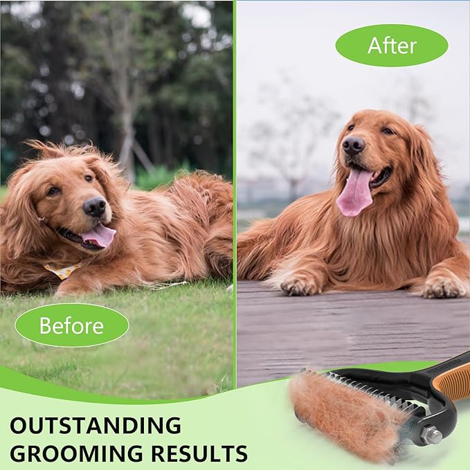 Staltwo Deshedding Dog Brush for Shedding - 2-in-1 Professional Undercoat Rake and Furminator for Dogs | Shedding Control for Long-Haired Dogs and Cats, Deshedding Tool, Knot Removal,Orange