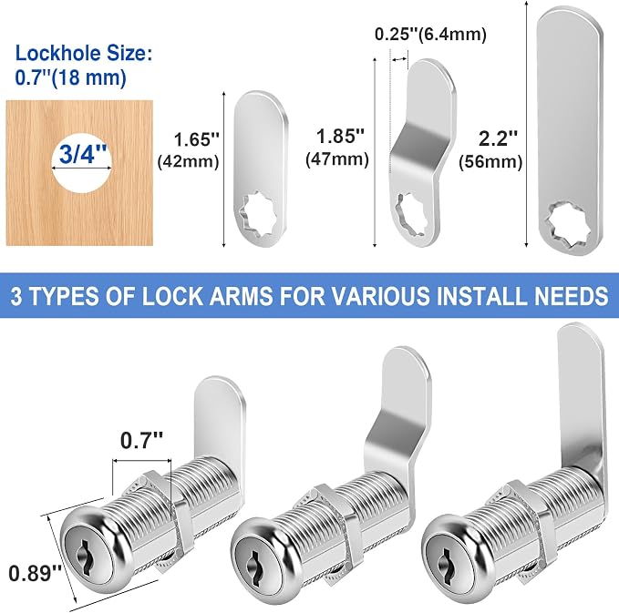 Cylinnda Cabinet Lock Set, 1-1/2" Long Keyed Alike Cam Locks, 15 Pack, Zinc Alloy, for RV Storage, Tool Box, Cabinets & Thick Drawers