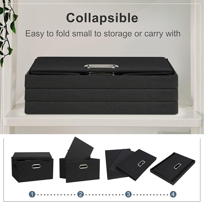 Graciadeco Medium 15" 21 Quart Collapsible Stackable Storage Bins with Lids, 1 Pack Black Foldable Fabric Closet Storage Boxes with Lids, 4 Handles Heavy-duty Linen Cube Baskets for Bedroom | 21 Quart 1 Pack Black Collapsible Stackable Linen Fabric 4 H...