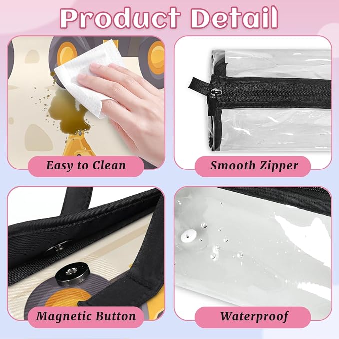 Construction Trucks Makeup Bag for Women Hanging Roll-Up Travel Organizer Toiletry Kit with 4 Removable Compartments, Yellow