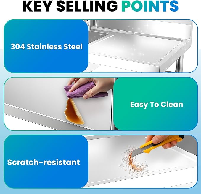 Multi-Use Utility Sink, 304 Stainless Freestanding Sink | All-in-one wash & storage design, suitable for backyards, farms, salons and pet grooming stations.