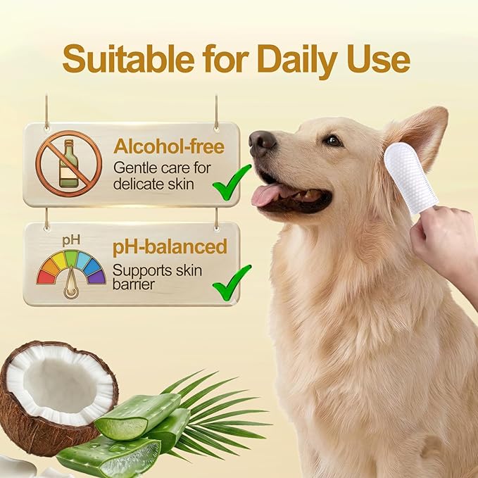 Dog Ear Wipes,Gently Remove Ear Wax & Dirt,Relieve Ear Itching Fresh Coconut Scent, All Natural Ingredients Dog Ear Cleaning Wipes - 50 Count