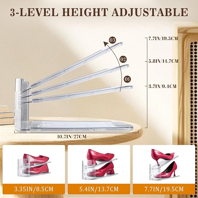Adjustable Shoe Slots Organizer,16PACK Transparent Shoe Stackers Shoe Rack Holder Shoe Space Savers Double Layer Stack Shoe Racks for Closet Organization(Transparent)