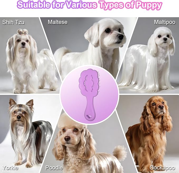 Cloud Shape Small Dog Grooming Brush - Perfect for Shih Tzus, Yorkies, and Maltipoos - Ideal Puppy Hair Brushes for Maltese and Small Breeds (Purple)