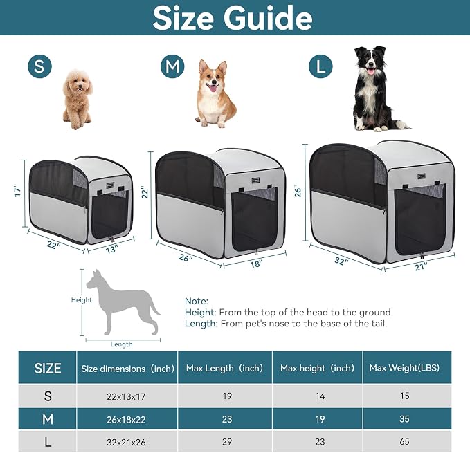 Petsfit Collapsible Dog Crate，Travel Crate for Cat/Puppy，Pop Up Small Pet Cage for Indoor/Outdoor，Lightweight Soft Dog Kennel Carrier for Small Dogs，Grey