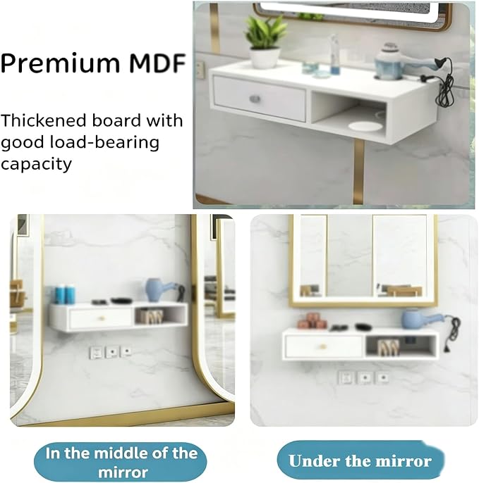 Hair Tool Organizer with Drawer, Floating Makeup Vanity, with 1 Hair Dryer Holders, Wall Mounted Salon Stations for Hair Stylist, Suitable for Multiple Scenarios(Black,27.5x10.2x5.9in)
