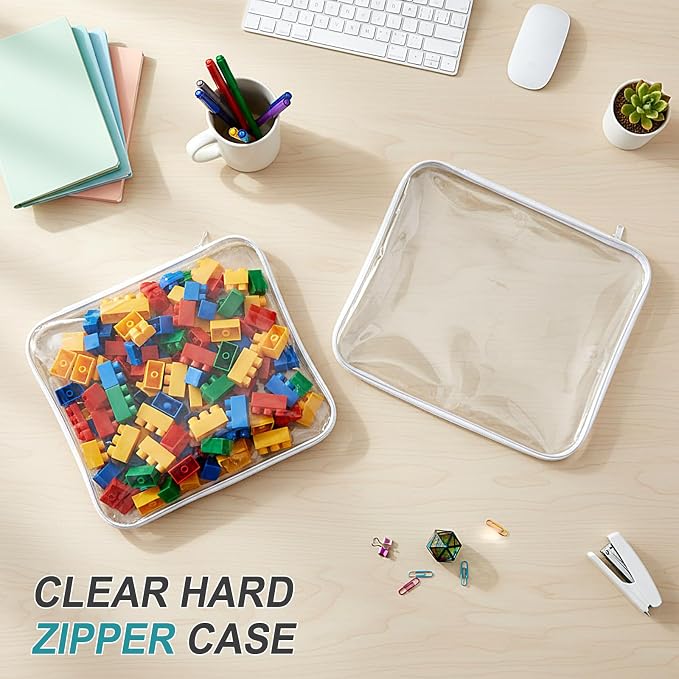 Ceenna 2 Pcs Clear Zipper Case Hard Shell Pouches,2 Extra Large | Multiple Sizes Plastic Makeup Bags Pencil Case Organizer Diaper Bag Pouches Clear Travel Toiletry Bag for Women