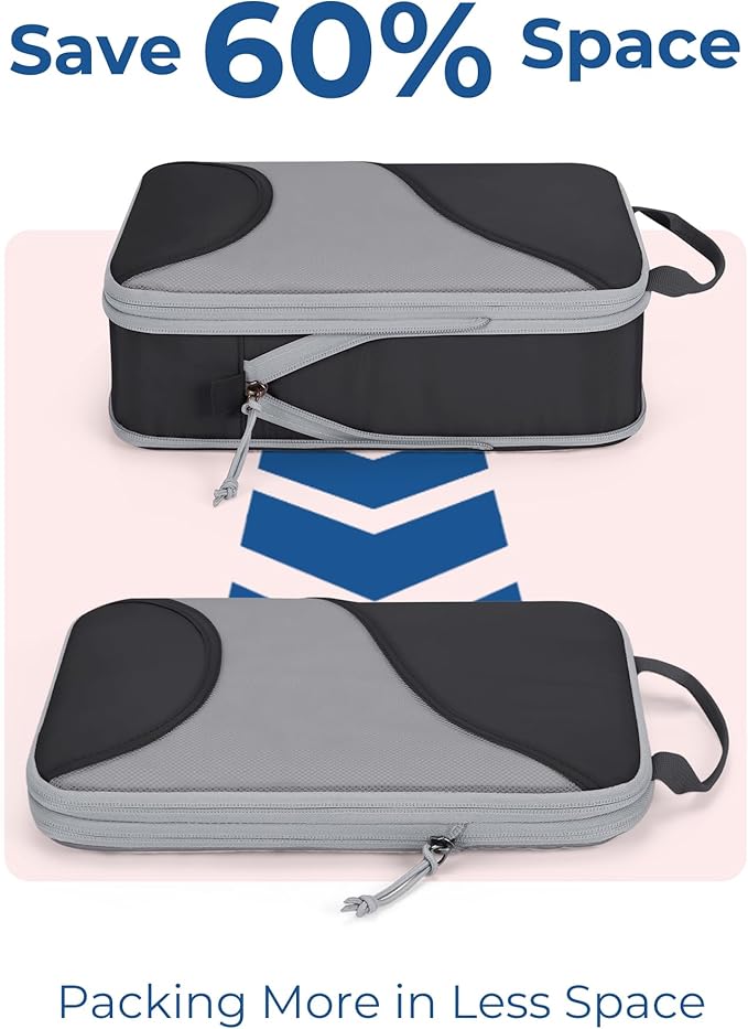 Bagsmart Compression Packing Cubes, Travel Bag Cruise Ship Essentials | Lightweight, Compressible Suitcase Organizer Set fit Standard Carry-On & Checked Luggage, 6 Set, 14 Set Washable Packing Bags
