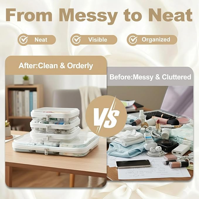 Clear Hard Shell Zipper Pouches, Clear Zipper Bags, Hard Case Pouches for Purse & Diaper Bag Organizer,and Travel Essentials (XXL+3M)