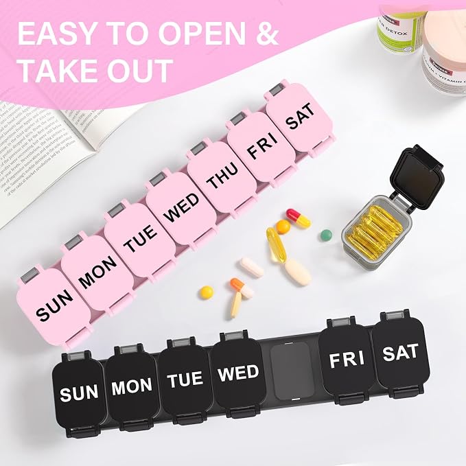 2-Pack Extra Large Weekly Pill Organizer with 7 Detachable Compartments | XL Pill Organizer, Portable Medicine Pill Organizer for Supplements, Daily Pill Case for Home and Travel