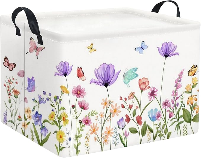 Rectangular Baby Girl Basket Kids Baby Storage Basket Storage Bin Organizer Box Room Decor(Purple Flower)