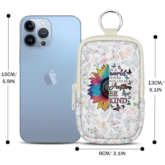 Hand Sanitizer Holder,Sunflower Be Kind Spray Case Zippered Pouch | Keychain, Travel Size, Cute Fashion Accessory with Snap Hook, for Glow Mist and Power Mist 1FL OZ, Mini Small Pocket Clip on