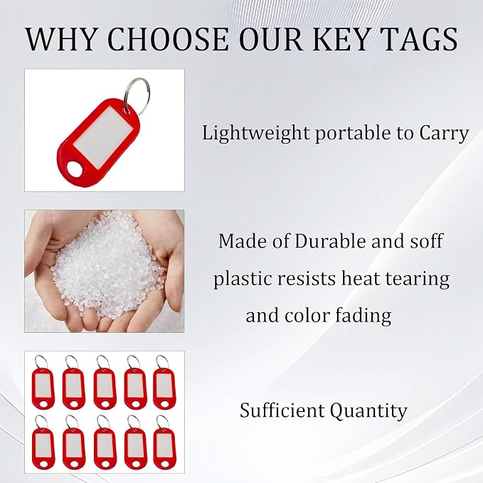 40Pcs Plastic Key Tags with Split Rings, Writable Label Window, Office, Luggage, Name & Number Organization, Key Label Holders(Red)