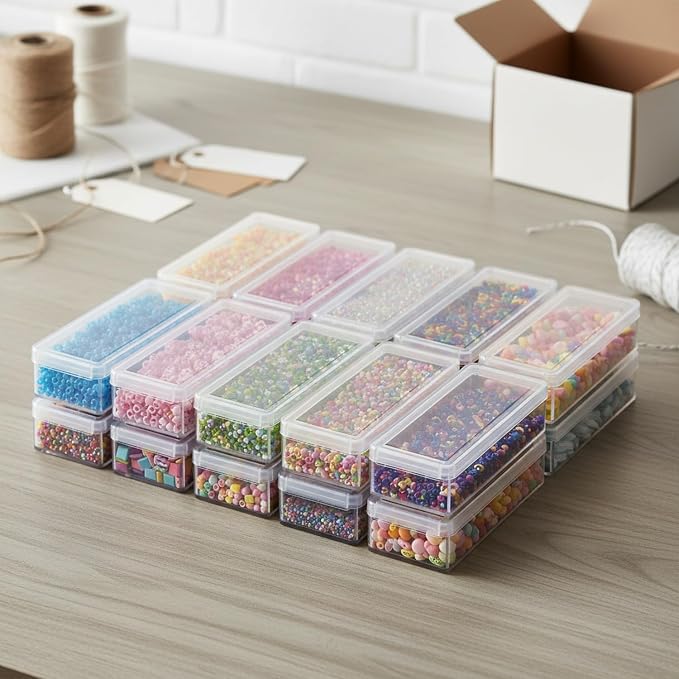 Stackable PET Storage Box, Rigid Clear Organizer for Cables & Small Items, Durable Transparent Container, 13 x 3.3 x 1.6 Inches
