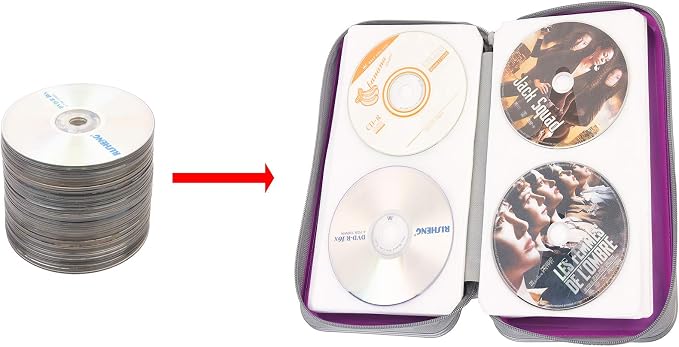 UENTIP CD Case,96 Capacity Hard Plastic DVD Case Holder for Car Home Travel | CD DVD Storage,Zipper Closure,Scratch-Resistant Sleeves,Stay Away Dust and Damp,Storage Music Video Gaming Discs Blu-ray