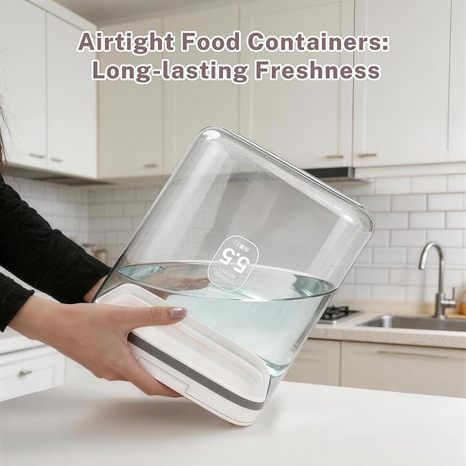 LEAWALK 5-7Lbs/5.81Qt/5.5L Airtight Dog Cat Food Storage Container and Pet Storage Bin BPA-Free. PET Clear Stackable Dog Treat Containers for Pet Food/Rice/Dry/Cereals/Flour/Sugar/Bread