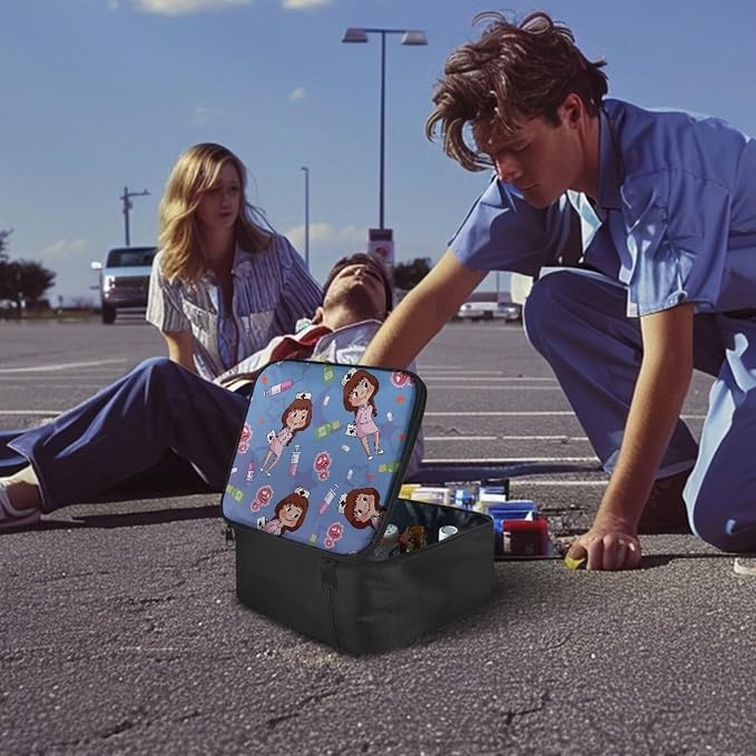 Nurse Gril Cute Small First Aid Kit Travel Bag Empty Purple Medical Bag Empty Travel Medicine Kit Bag Pattern Medical Equipment Bag for Home Outdoor Travel Camping Hiking