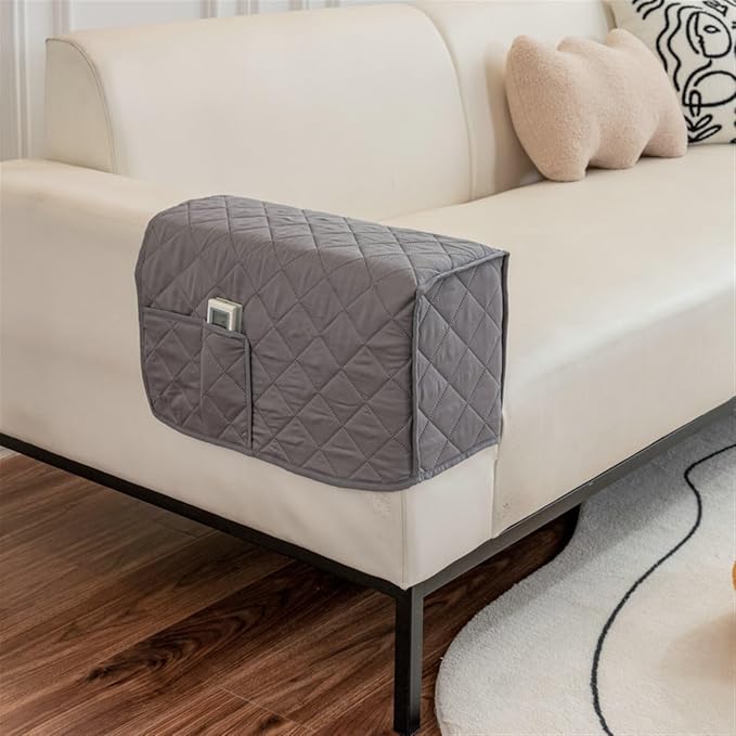 Modern Couch Arm Covers Universal Arm Rest Covers for Sofa Thickened Arm Chair Covers Set of 2 with Pockets Waterproof and Ant-Slip Armrest Organizer(Grey)