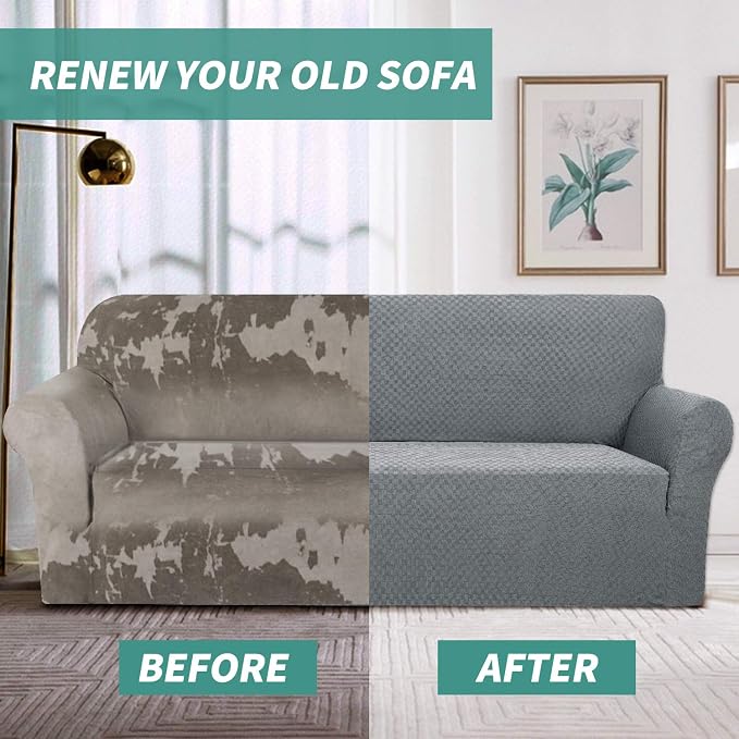 YEMYHOM Couch Cover Latest Jacquard Design High Stretch Sofa Chair Covers for Living Room, Pet Dog Cat Proof Armchair Slipcover Non Slip Magic Elastic Furniture Protector (Chair, Light Gray)