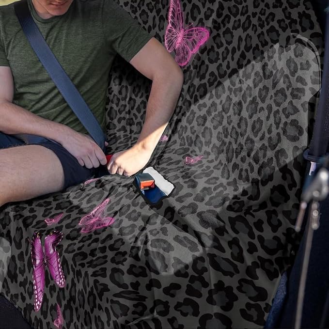 Renewold Rear Bench Protective Dog Car Seat Cover Car Back Seat Towel Cover After Gym Running Surfing Cushion Mat Purple Butterfly Leopard Print Universal Fit Most Vehicles Bus Train Camping Pads