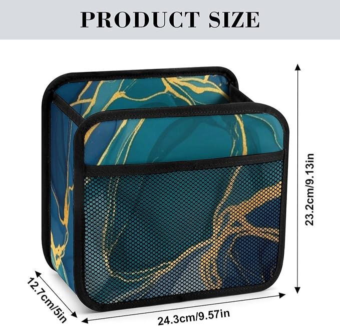 Car Back Seat Organizer Auto Headrest Backseat Storage Bag, Gold Turquoise | Green Navy Blue Wave Marble, Vehicle Trash Bag Can with Mesh Pocket, Waterproof Pu Leather Interior Accessories