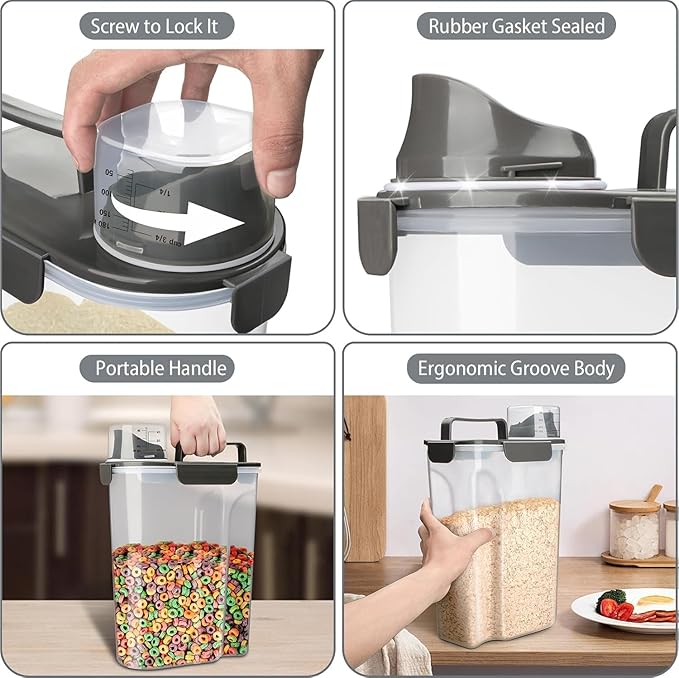 Rice Storage Containers, 20 LB Rice dispenser with Pouring Spout Large Bin for Flour, Pasta, Grain and Baking, Pet Dog Cat Bird Food Container Grey