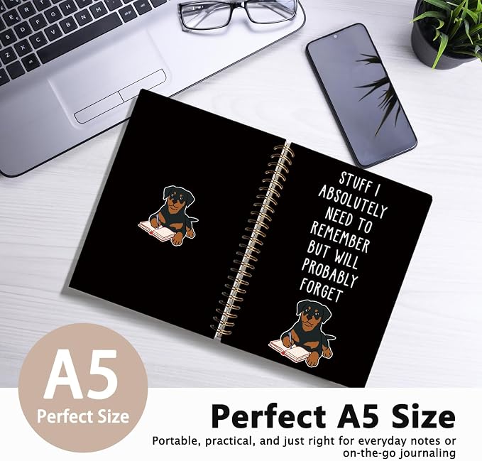 LIANGW Funny Rottweiler Gifts Spiral Notebook Journal | Pet Dog Mom Lovers Owner Gifts Journal for Writing,Rottweiler Gift for Women,Dog School Office Stuff Supplies,5.5x8.3 Inch